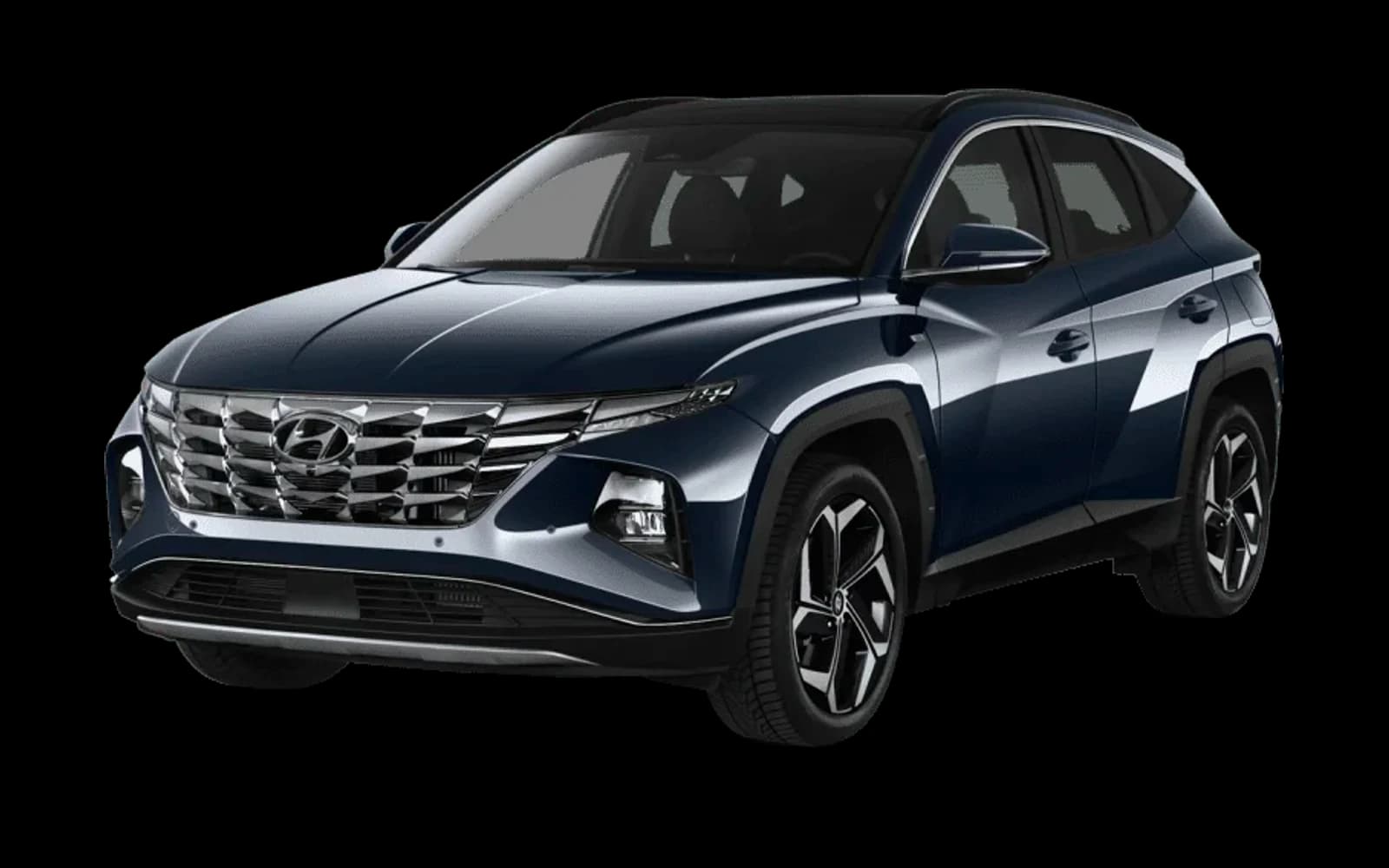 Hyundai Tucson bleu foncé vu de trois quarts avant