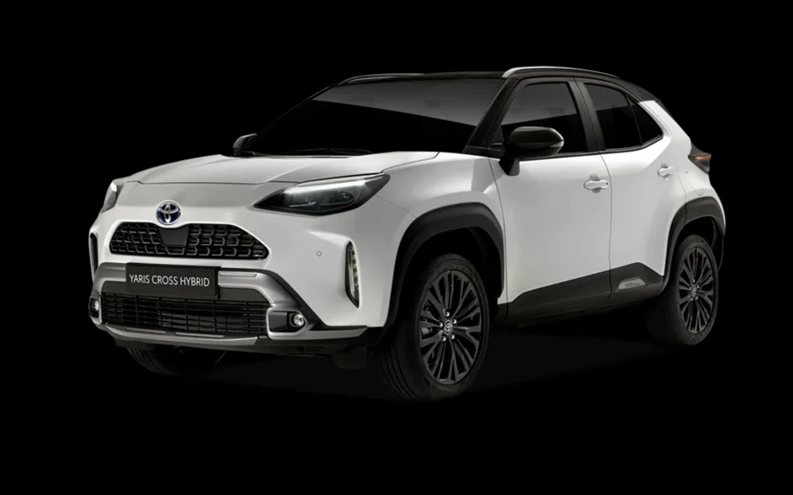Toyota Yaris Cross hybride blanche vue de trois quarts avant